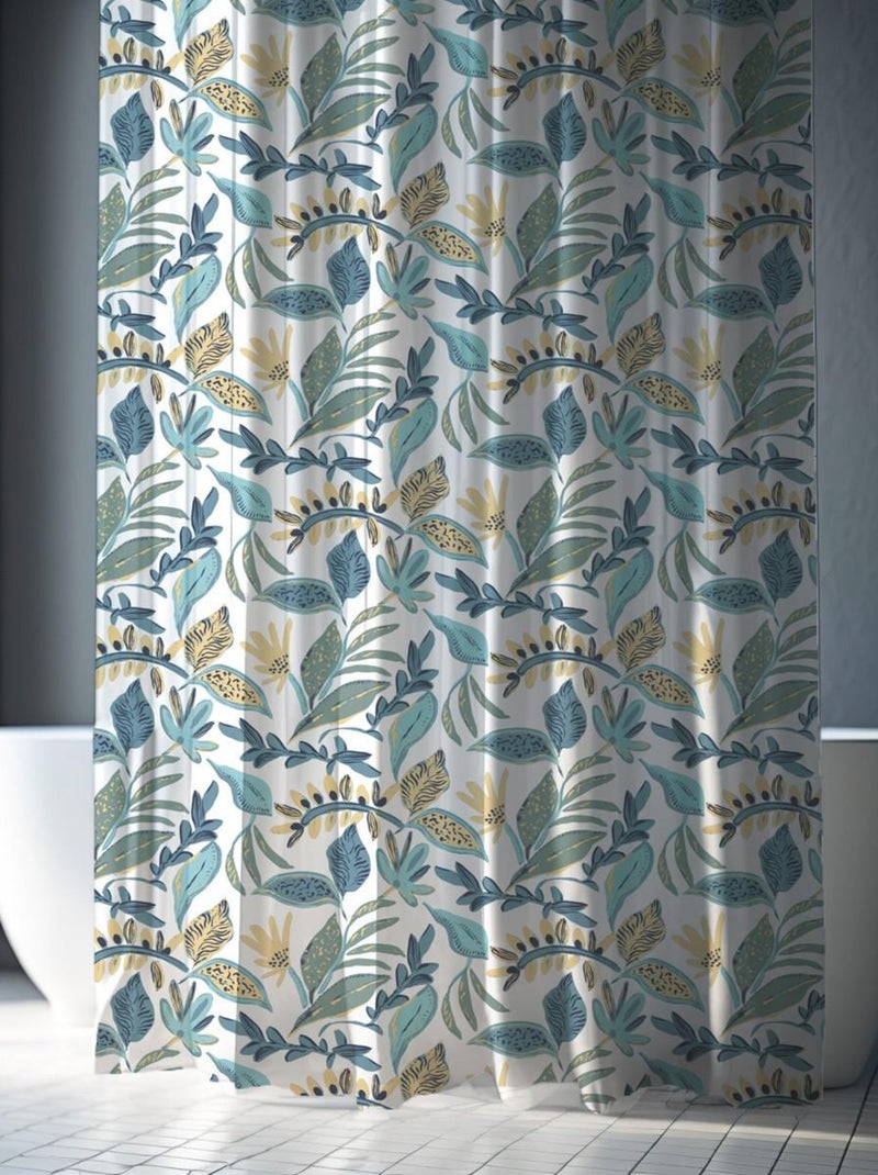 Douchegordijn van polyester met tropische print Blauw - Kiabi