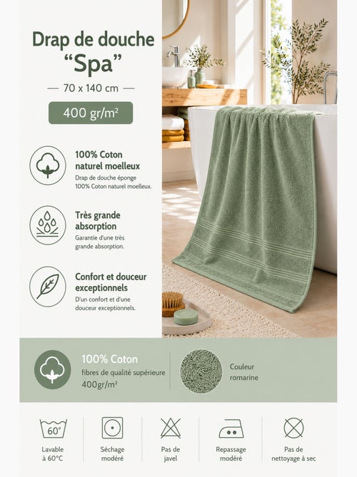 Douchelaken spa 100% katoen 400 gr/m² - Kiabi