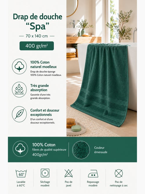 Douchelaken spa 100% katoen 400 gr/m² - Kiabi