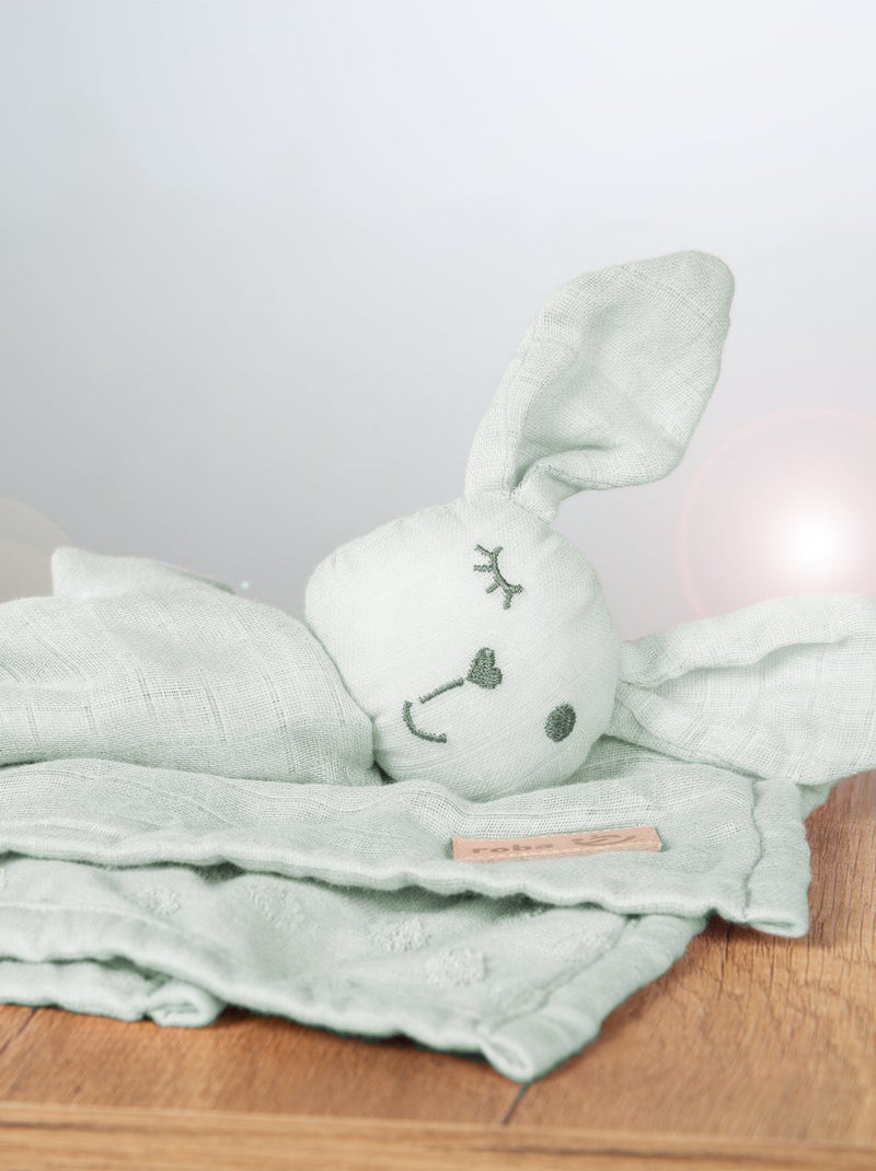 Doudou lapin en coton bio certifié Oeko-Tex 'Lil Planet' ROBA Vert d'eau - Kiabi