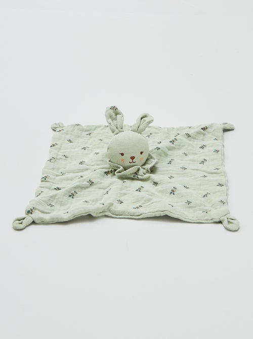 Doudou mouchoir 'lapin' en gaze de coton - Kiabi