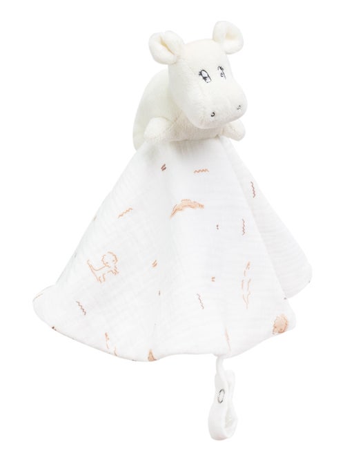 Doudou mouchoir rond en mousseline de coton - modèle hippo - Kiabi