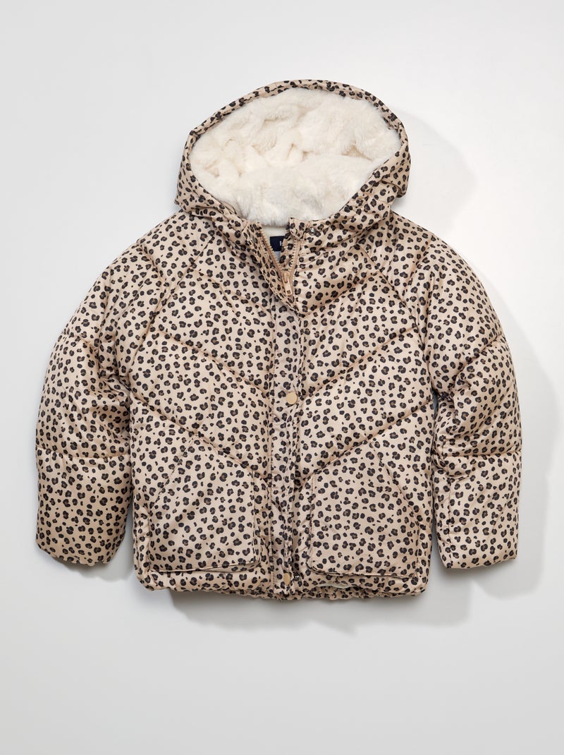 Doudoune à capuche avec imprimé 'léopard' Beige - Kiabi