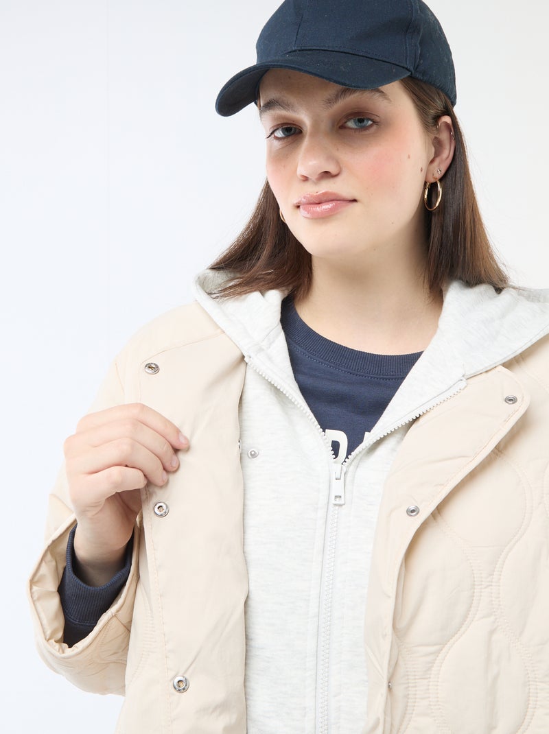 Doudoune à capuche avec plastron intérieur en molleton amovible Beige - Kiabi