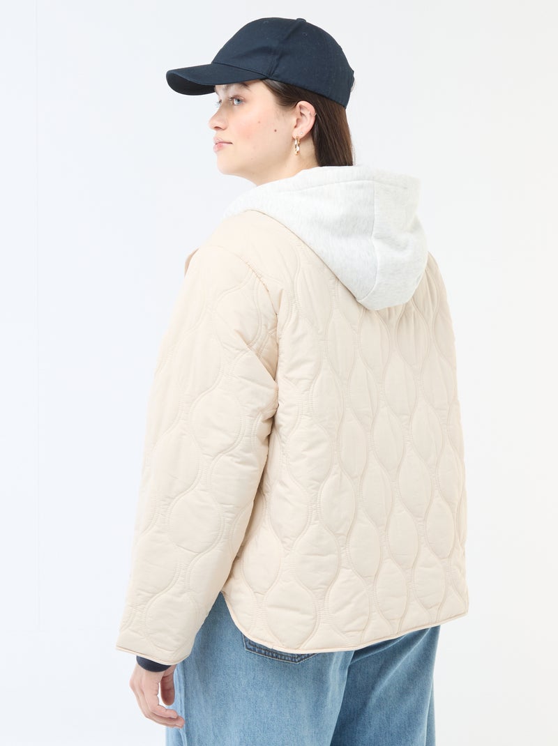 Doudoune à capuche avec plastron intérieur en molleton amovible Beige - Kiabi