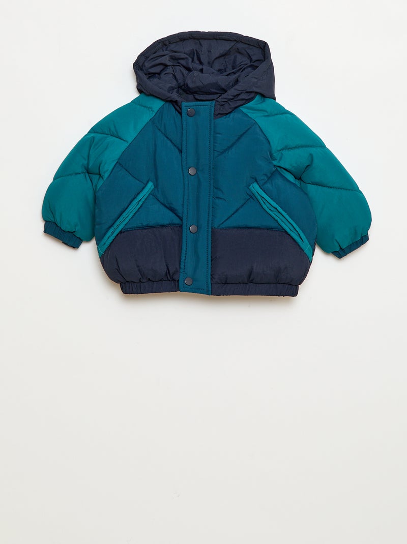 Doudoune à capuche color bloc Bleu - Kiabi