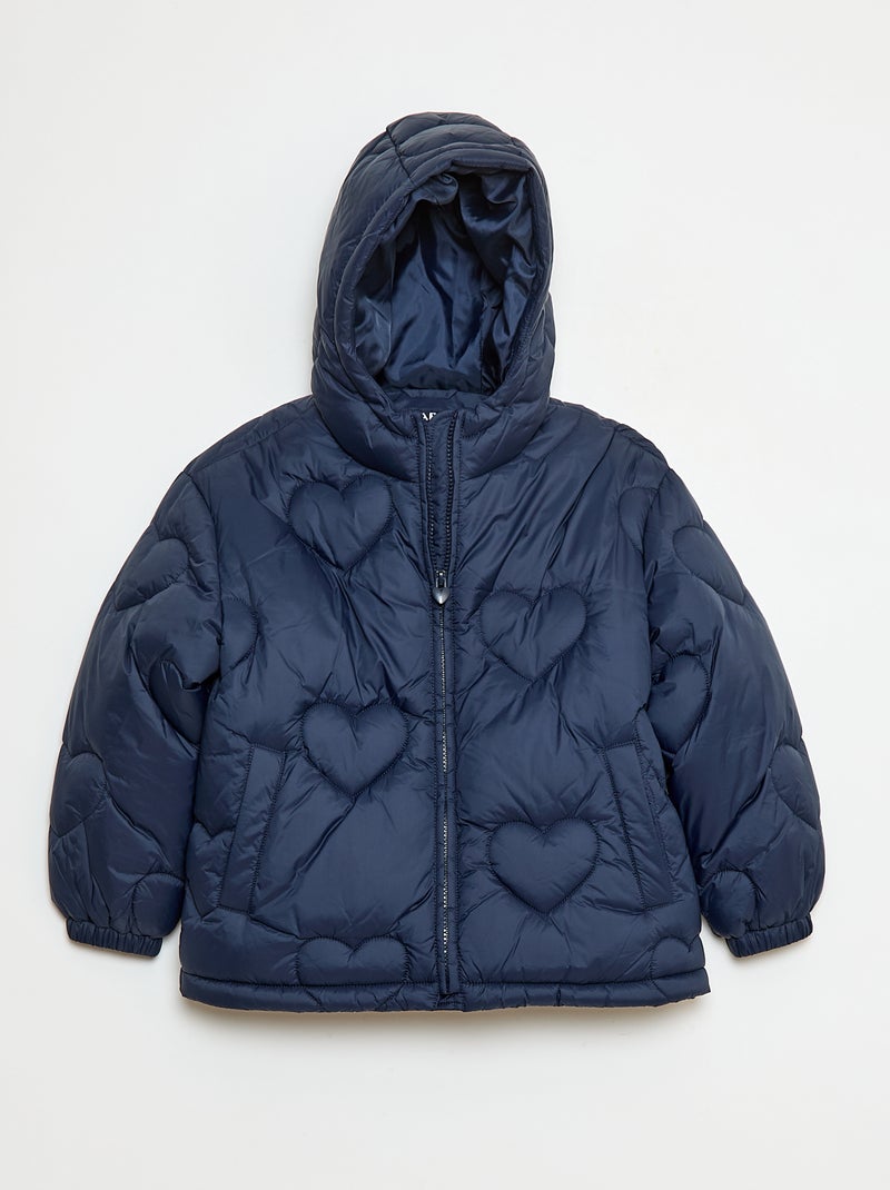 Doudoune à capuche matelassée 'cœur' Bleu - Kiabi