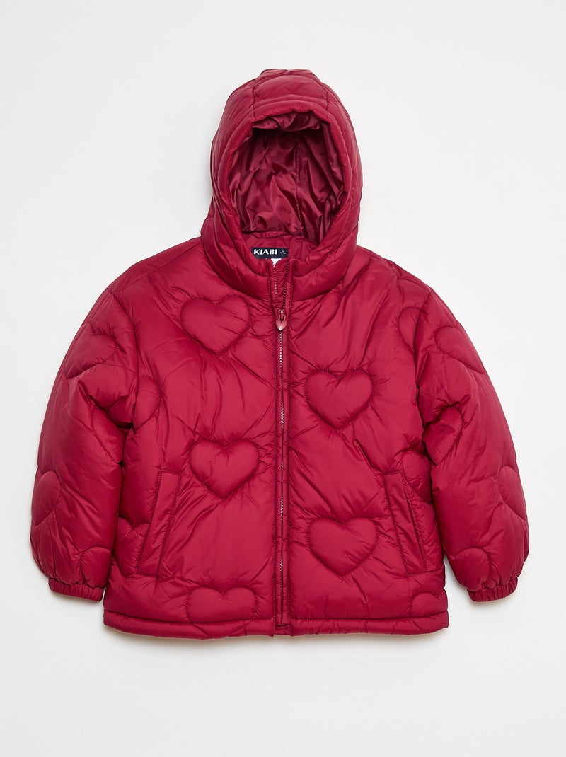 Doudoune à capuche matelassée 'cœur' Rouge - Kiabi