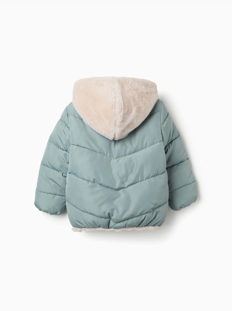 Doudoune avec capuche et doublure en peluche douce synthétique Vert - Kiabi