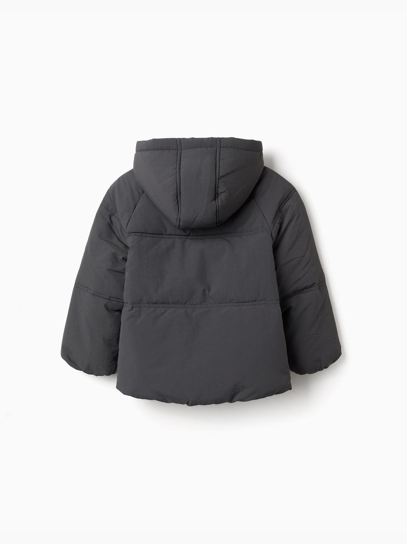 Doudoune avec capuche et doublure en polaire Gris foncé - Kiabi