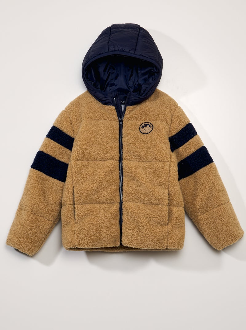 Doudoune bi-matière avec effet moutonné Beige - Kiabi