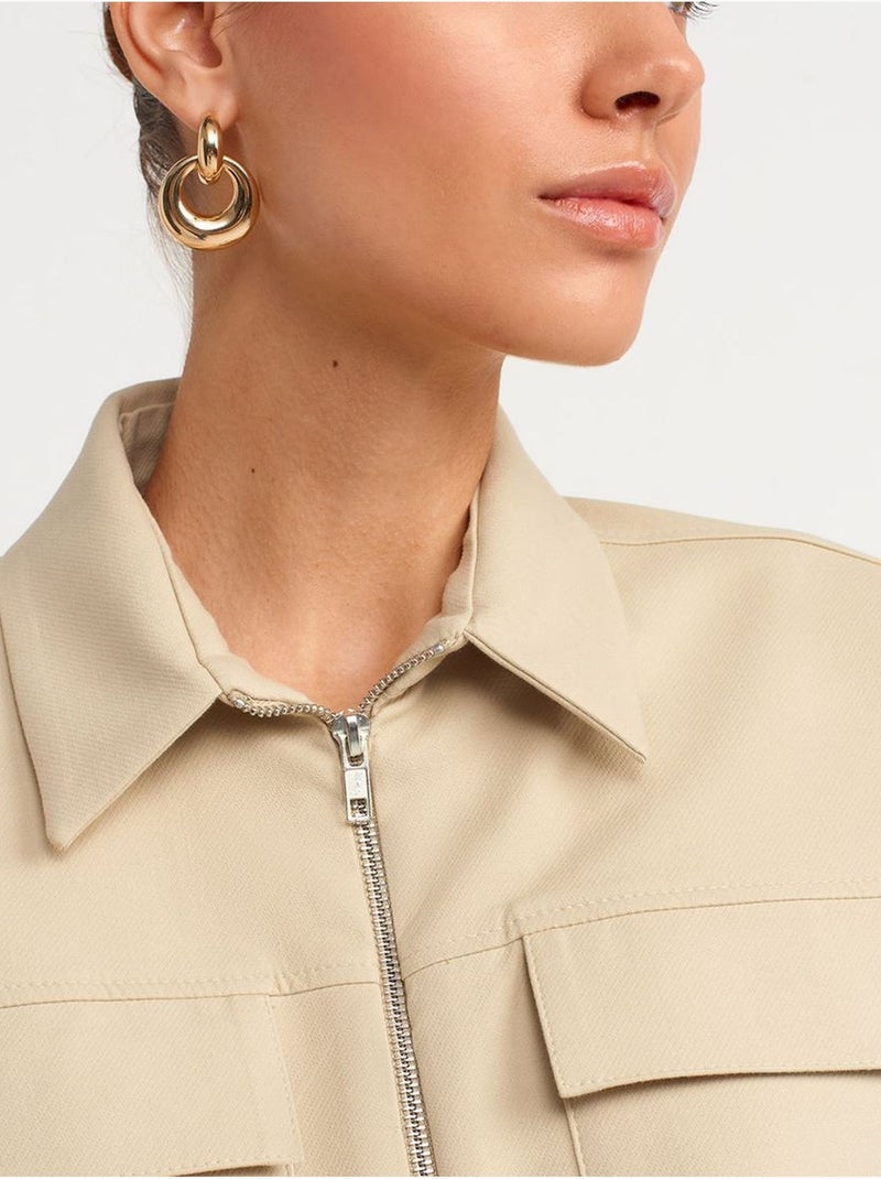 Doudoune courte en popeline de coton dilvin Beige argile - Kiabi