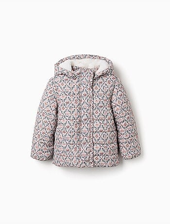 Doudoune floral avec capuche et doublure en peluche douce synthétique