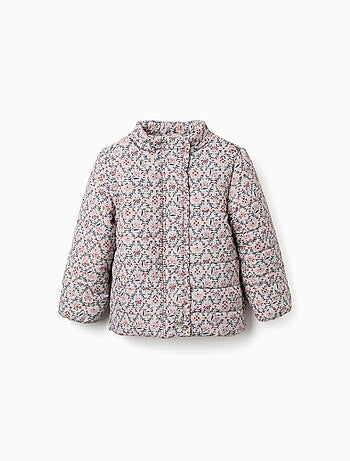 Doudoune floral avec capuche et doublure en peluche douce synthétique