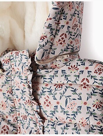 Doudoune floral avec capuche et doublure en peluche douce synthétique