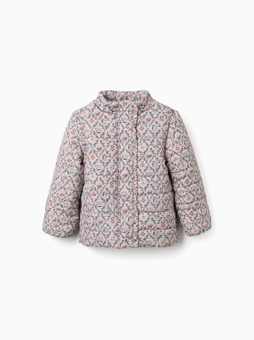 Doudoune floral avec capuche et doublure en peluche douce synthétique - Kiabi