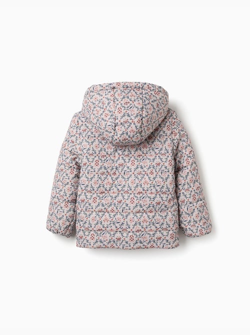 Doudoune floral avec capuche et doublure en peluche douce synthétique - Kiabi