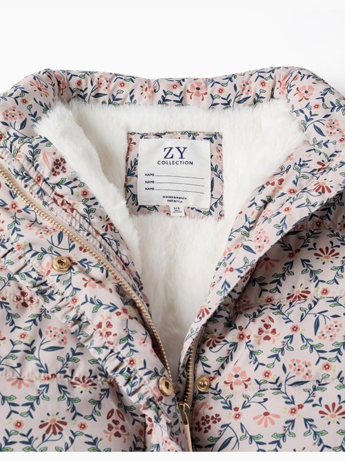 Doudoune floral avec capuche et doublure en peluche douce synthétique - Kiabi