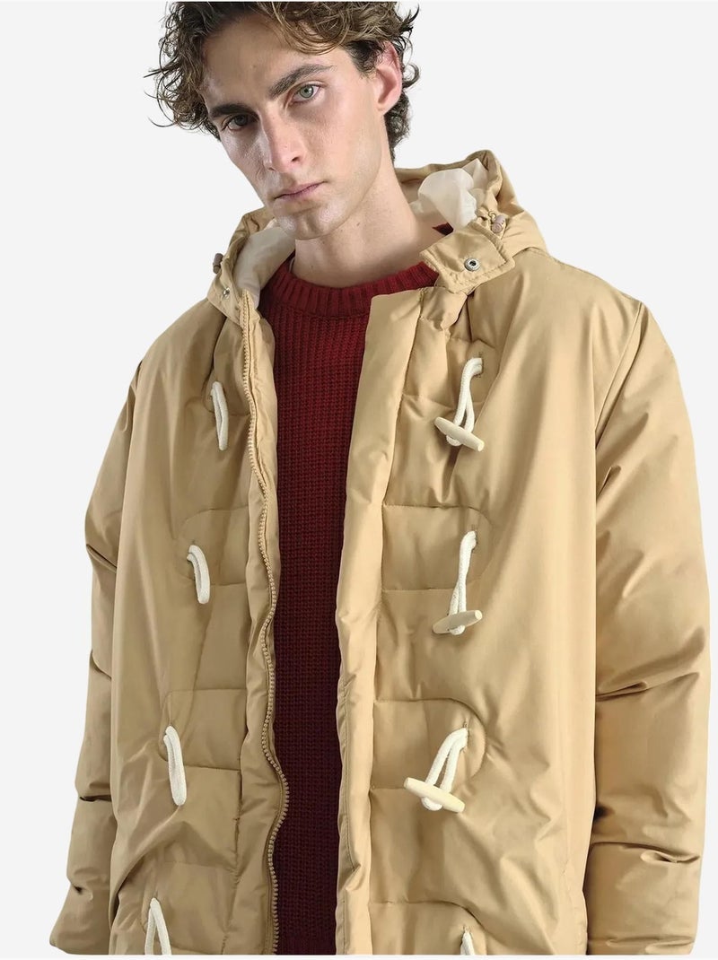 Doudoune longue à capuche pour homme avec poches giesto Beige argile - Kiabi