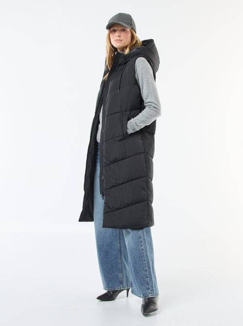 Doudoune longue à capuche sans manches - Kiabi
