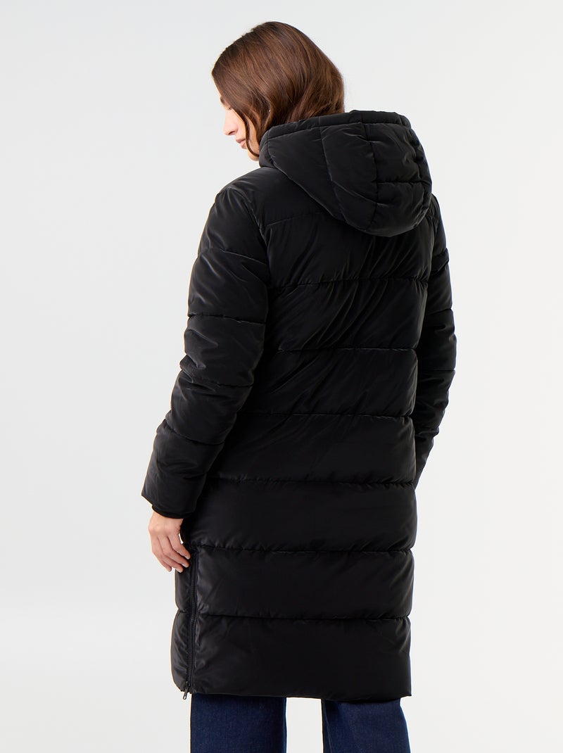 Doudoune longue matelassée à capuche amovible Noir - Kiabi