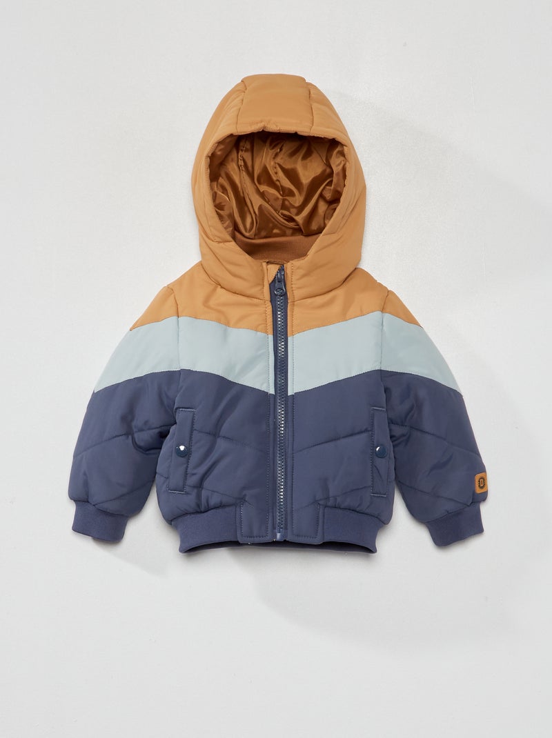 Doudoune matelassée avec capuche Marron/bleu - Kiabi