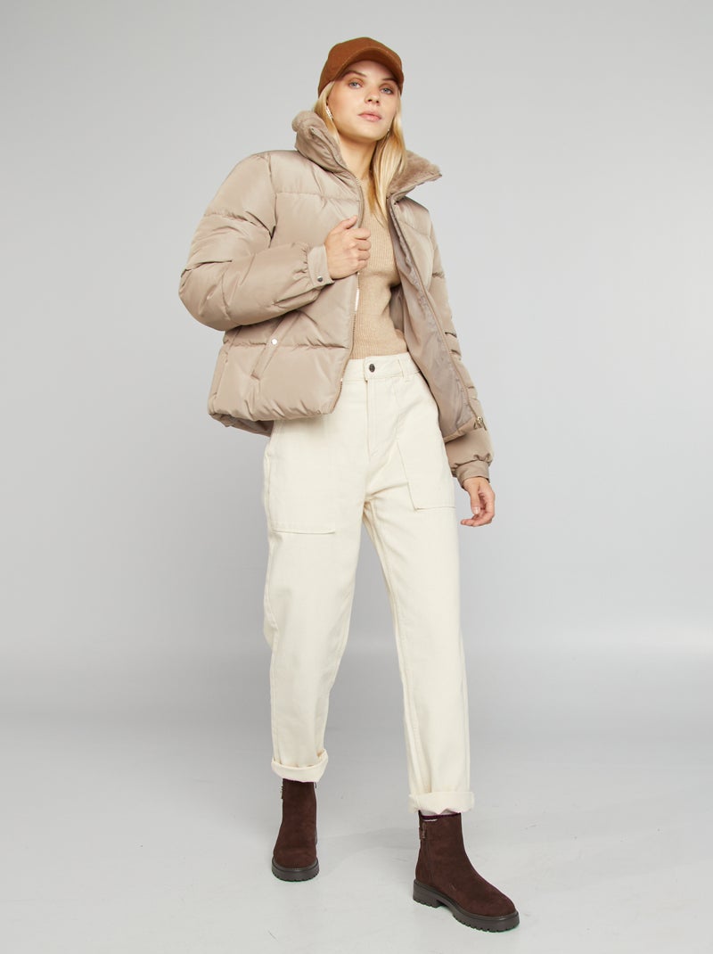 Doudoune matelassée avec col montant Beige - Kiabi