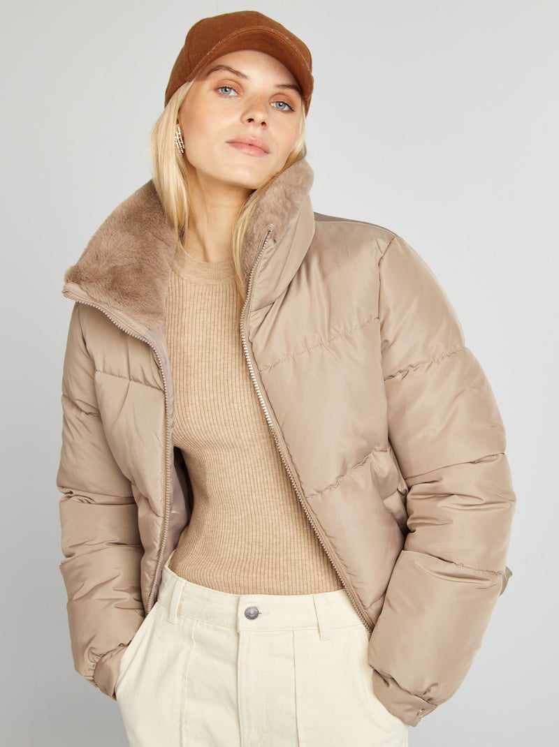 Doudoune matelassée avec col montant Beige - Kiabi