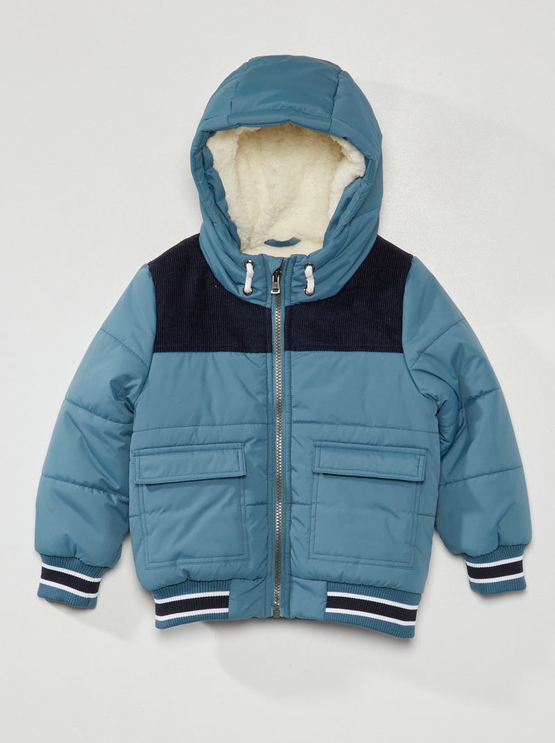 Doudoune matelassée et doublée à capuche bleu - Kiabi