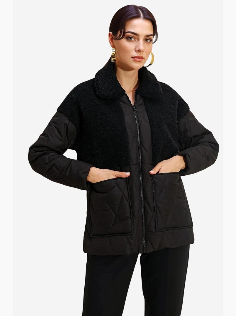 Doudoune oversize avec détails en peluche bdart Noir - Kiabi