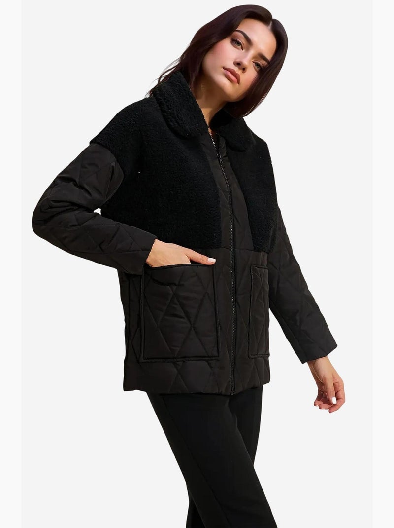 Doudoune oversize avec détails en peluche bdart Noir - Kiabi