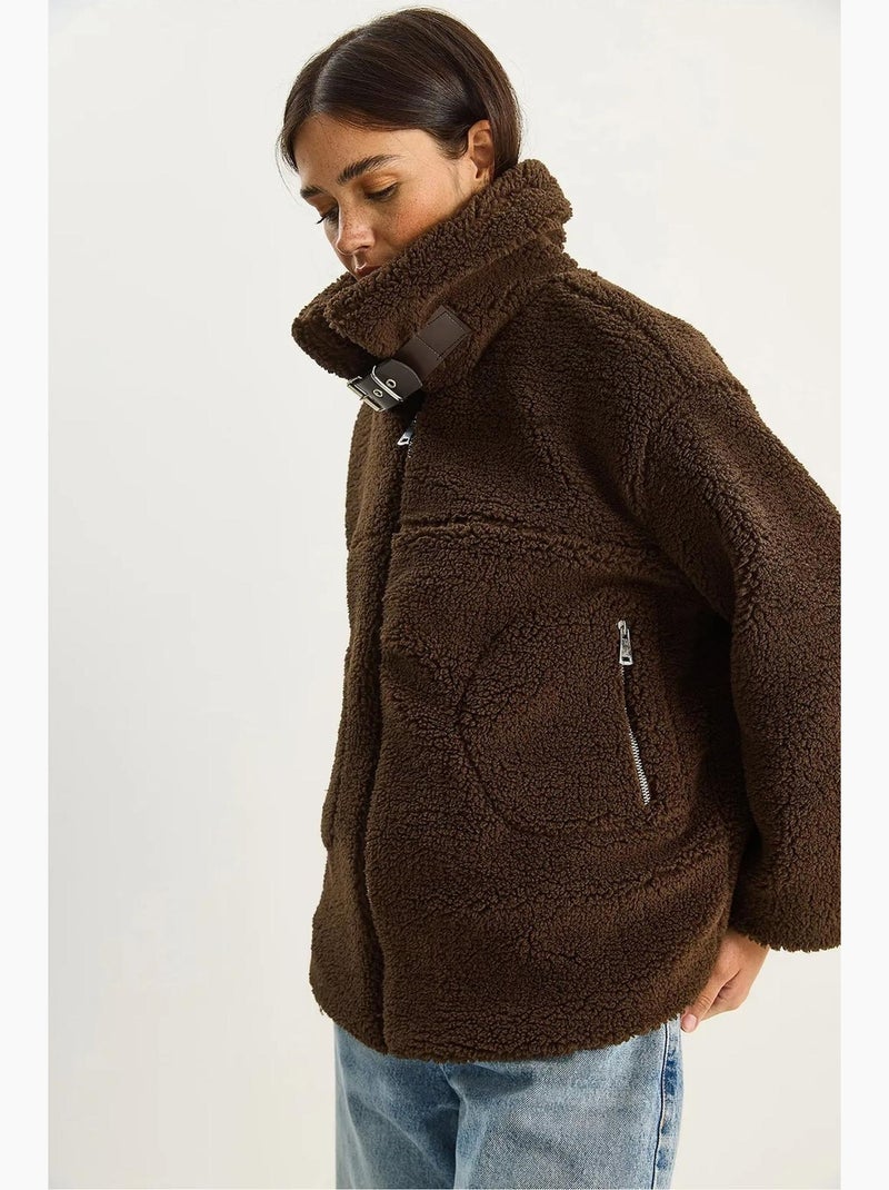 Doudoune oversize en maille peluche avec fermeture éclair lucci Marron foncé - Kiabi