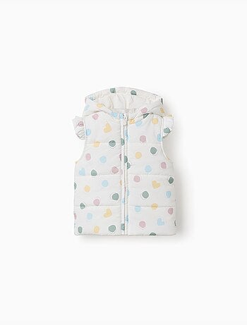 Doudoune sans manches avec capuche et motif cœurs et pois