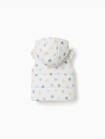 Doudoune sans manches avec capuche et motif cœurs et pois