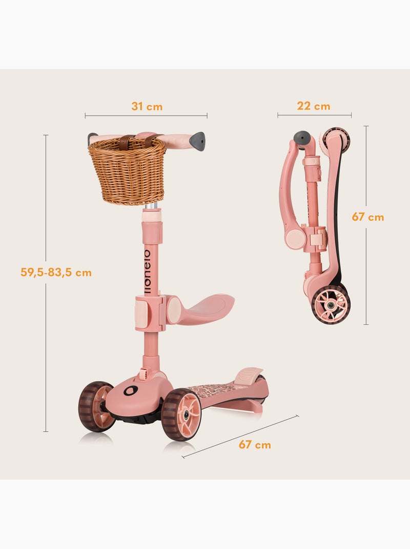 Draisienne trottinette et Casque LIONELO Franky - Roues éclairées - Jusqu’à 50 kg - Panier Rose - Kiabi