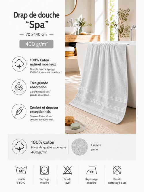 Drap de douche spa 100% coton 400 gr/m² - Kiabi Drap de douche spa 100% coton 400 gr/m² - Kiabi