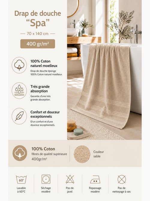 Drap de douche spa 100% coton 400 gr/m² - Kiabi Drap de douche spa 100% coton 400 gr/m² - Kiabi