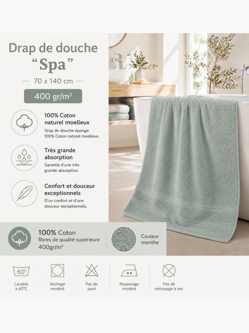 Drap de douche spa 100% coton 400 gr/m² Vert clair - Kiabi