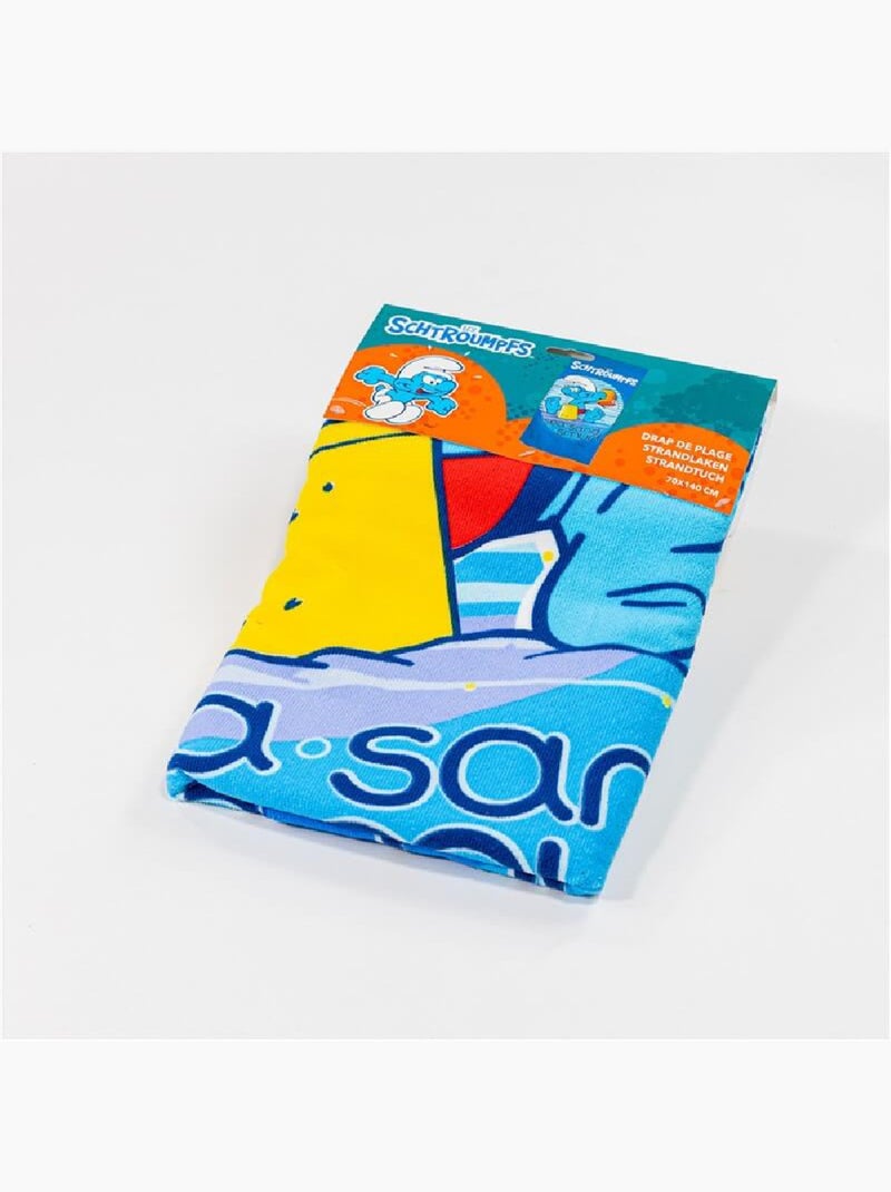 Drap de Plage Enfant Les Schtroumpfs 70x140 cm 100% Polyester Noir Beige Bleu - Kiabi
