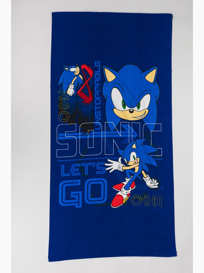 Drap de Plage Enfant Sonic the Hedgehog 70x140 cm 100% Polyester Noir Bleu - Kiabi