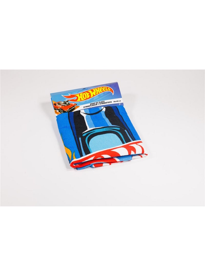 Drap de Plage Garçon Hot Wheels 70x140 cm 100% Polyester | Voiture de Course Bleue Noir Bleu - Kiabi