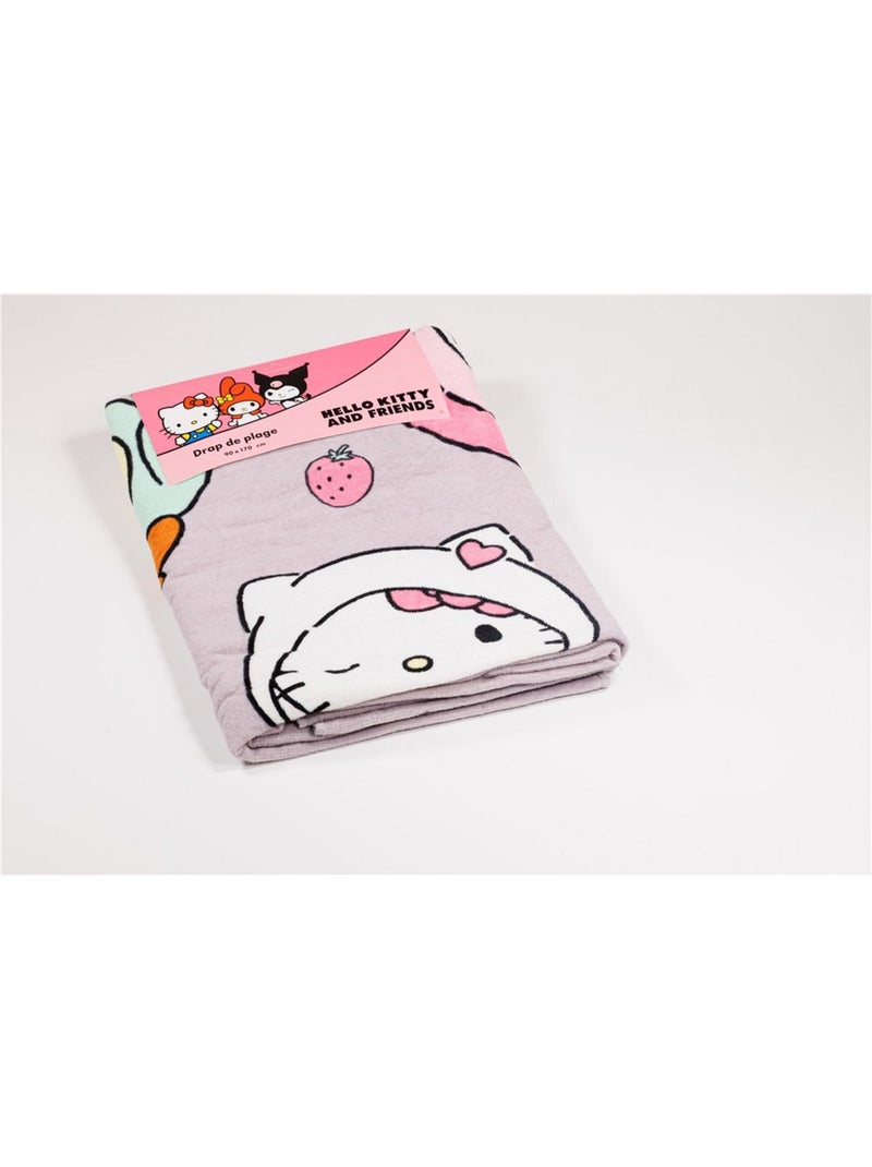 Drap de Plage Hello Kitty and Friends Sanrio 90x170 cm 100% Coton Noir Mauve - Kiabi