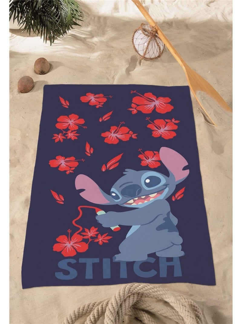 Drap de Plage Stitch Disney 90x170 cm 100% Polyester Noir Bleu Noir - Kiabi