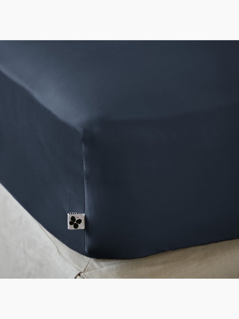 Drap housse - satin de bambou - bonnet 30 cm - salomé Bleu foncé - Kiabi