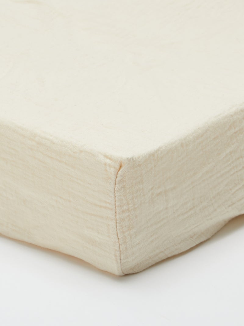 Drap housse 1 personne (140 x 200 cm) en gaze de coton Beige - Kiabi