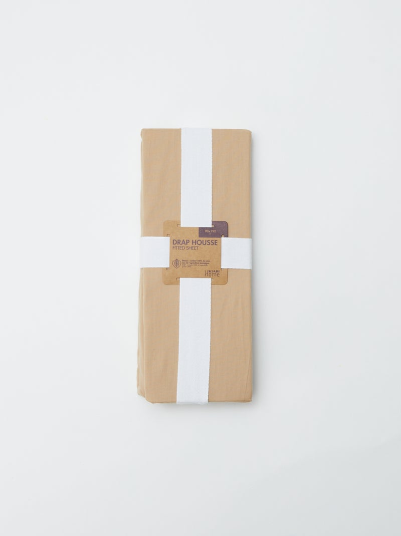 Drap housse 1 personne 90 x 190 en coton Beige - Kiabi