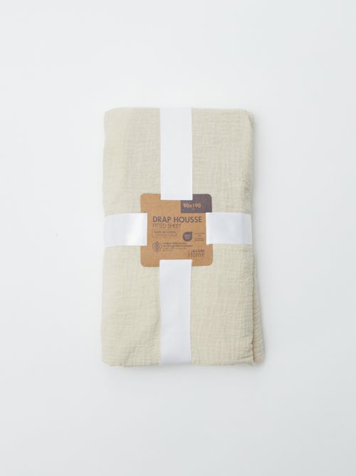 Drap housse 1 personne (90x190 cm) en double gaze de coton - Kiabi Home - Kiabi Drap housse 1 personne (90x190 cm) en double gaze de coton - Kiabi Home - Kiabi