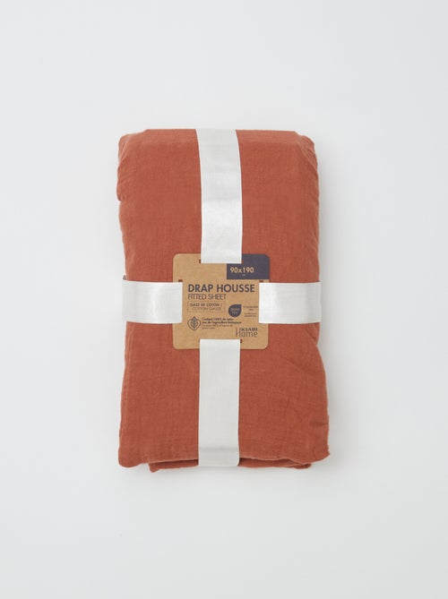 Drap housse 1 personne (90x190 cm) en double gaze de coton - Kiabi Home - Kiabi Drap housse 1 personne (90x190 cm) en double gaze de coton - Kiabi Home - Kiabi