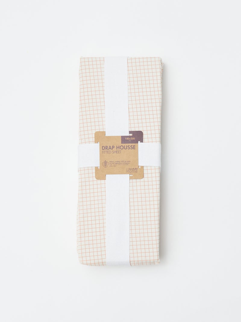 Drap housse 1 personnes (140x200) en coton - Kiabi Home Blanc/orange - Kiabi