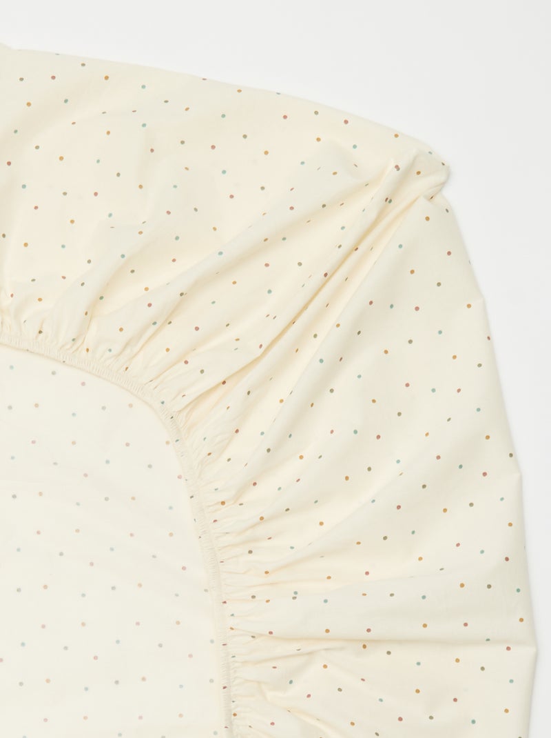 Drap housse 1 personnes 90 x 190 en coton Beige à pois - Kiabi